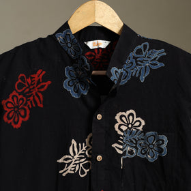 Black Block Print Cotton Men Half Sleeve Ajrakh Shirt