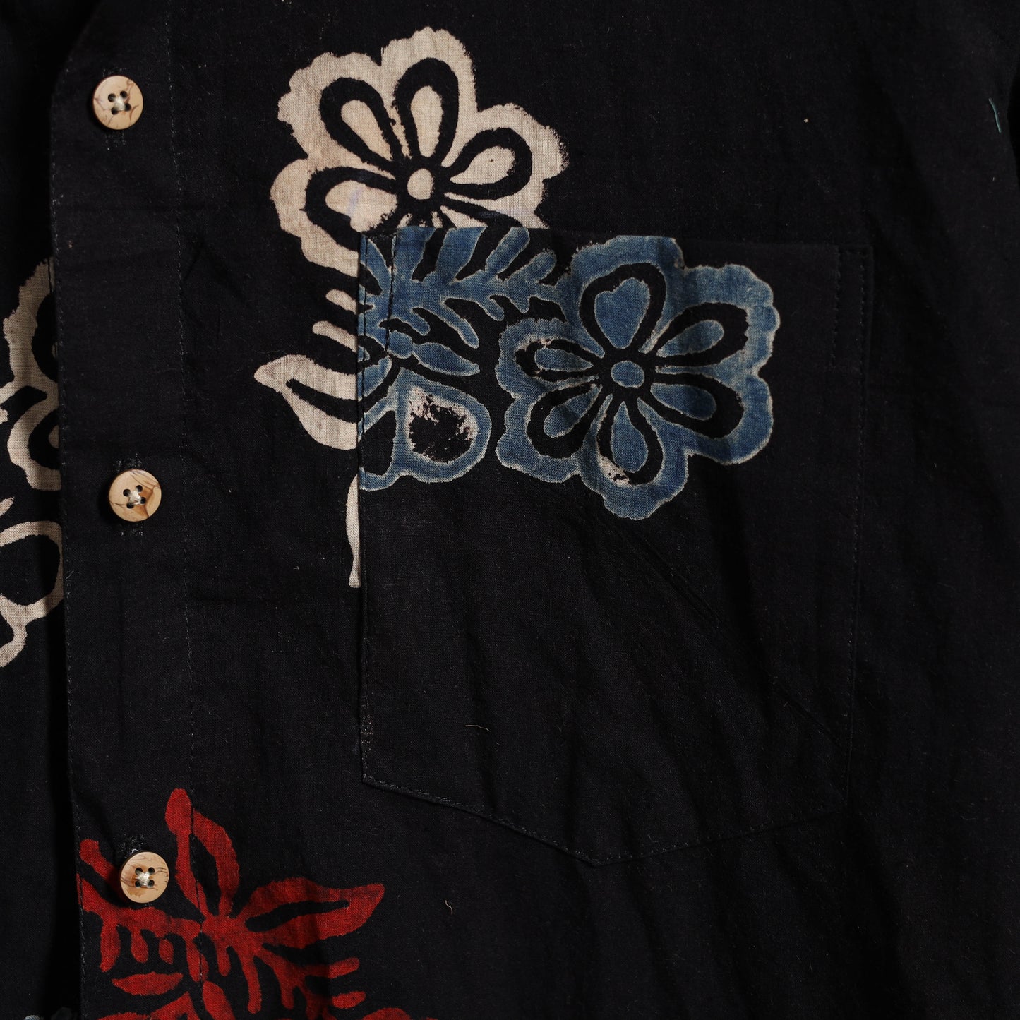 Black Block Print Cotton Men Half Sleeve Ajrakh Shirt