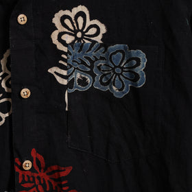 Black Block Print Cotton Men Half Sleeve Ajrakh Shirt