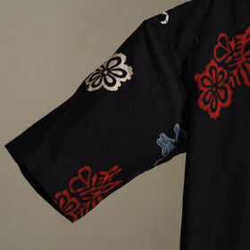 Black Block Print Cotton Men Half Sleeve Ajrakh Shirt