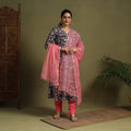 Black Block Print Cotton Sanganeri Kurta Set (Set of 3)