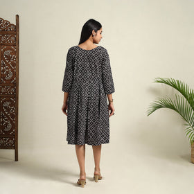 Buy Black Block Print Cotton Short Flared Bagh Dress
