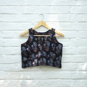 Black Block Print Cotton Stitched Ajrakh Blouse Online