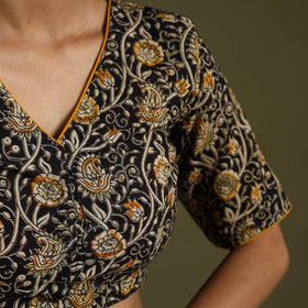Buy Black Block Print Cotton Stitched Kalamkari Blouse