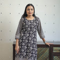 Buy Black Block Print Cotton Straight Bagh Kurta Online