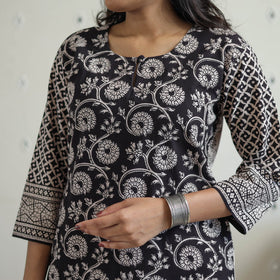 Buy Black Block Print Cotton Straight Bagh Kurta Online