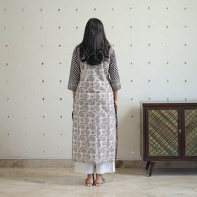 Buy Black Block Print Cotton Straight Bagh Kurta Online