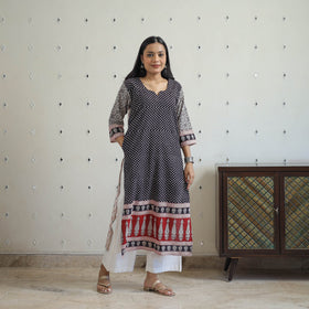 Buy Black Block Print Cotton Straight Bagh Kurta For Women