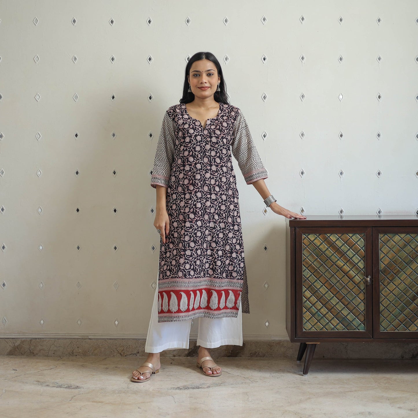 Black - block print cotton straight bagh kurta 08