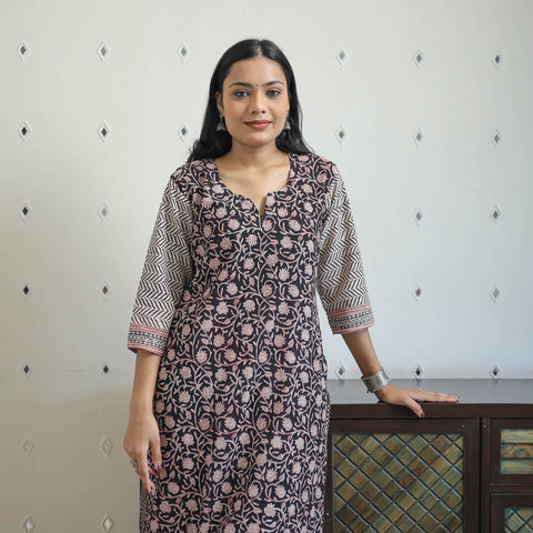 Black - block print cotton straight bagh kurta 08