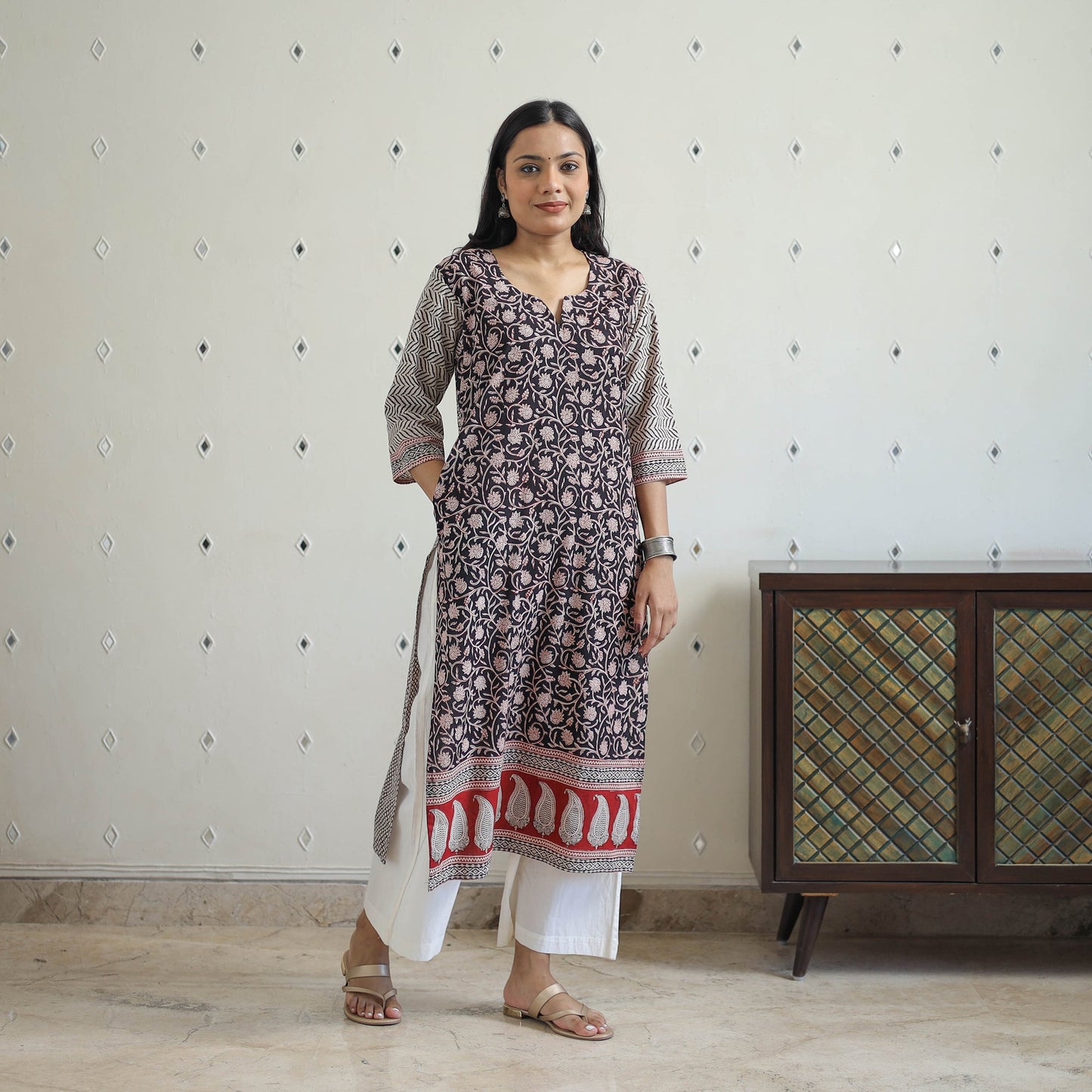 Black - block print cotton straight bagh kurta 08