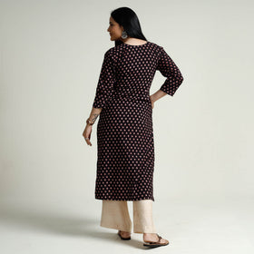 Black Block Print Cotton Straight Bagh Kurta for Women
