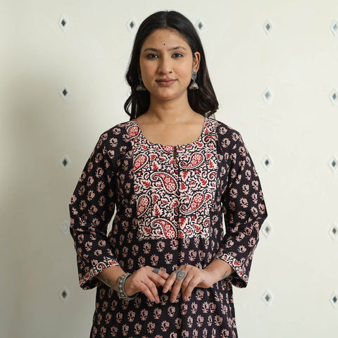 Buy Black - Block Print Cotton Straight Bagh Kurta For Women
