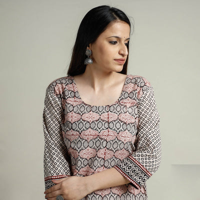 Buy Block Print Cotton Straight Bagh Kurta For Women
