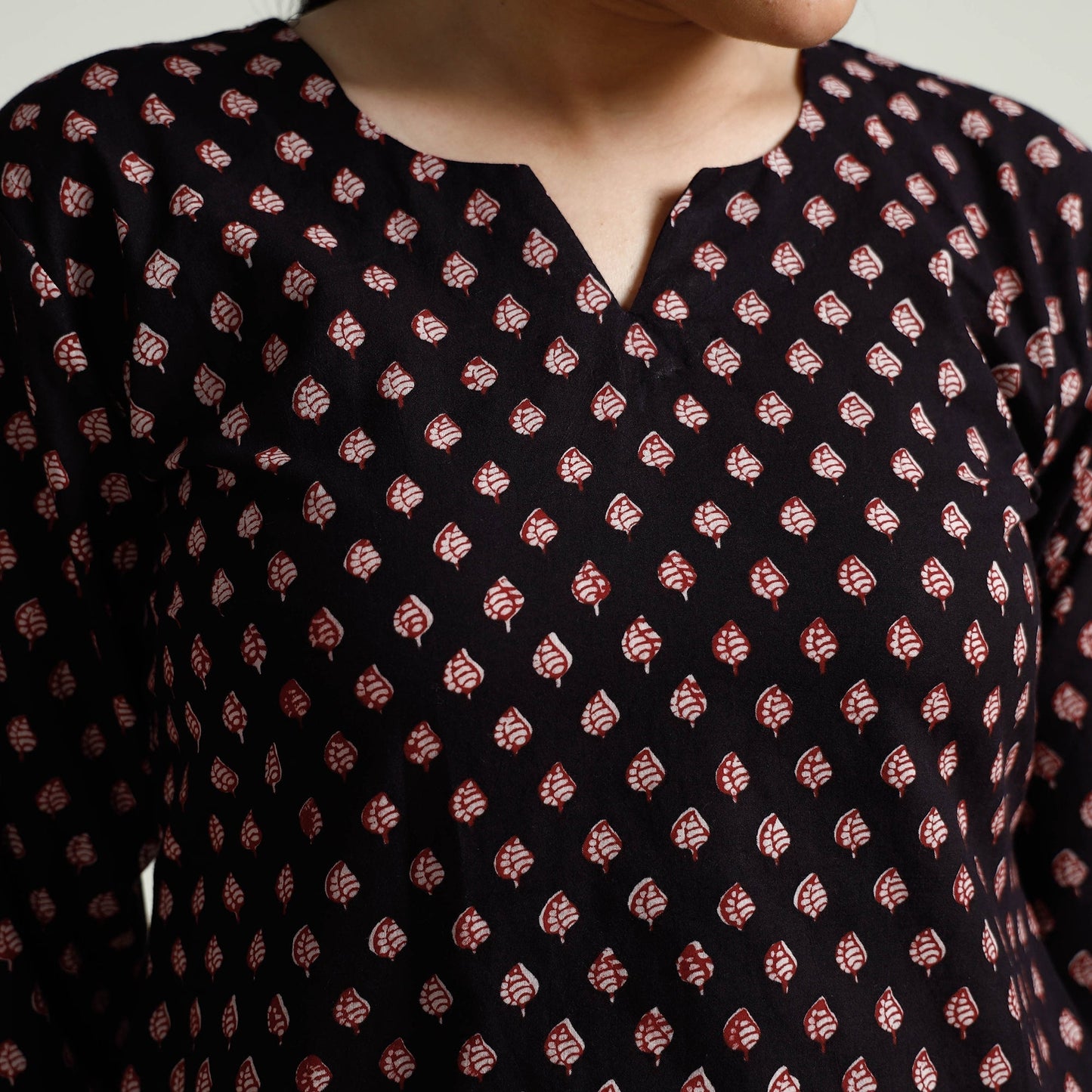 Black Block Print Cotton Straight Bagh Kurta for Women