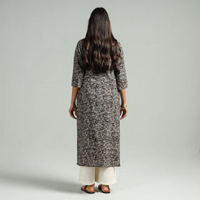 Black Block Print Cotton Straight Kalamkari Kurta