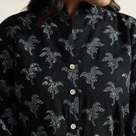 Black Block Print Handwoven Cotton A-Line Mangalagiri Kurta
