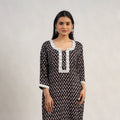 Black Block Print Mul Cotton Straight Bagh Kurta for Women