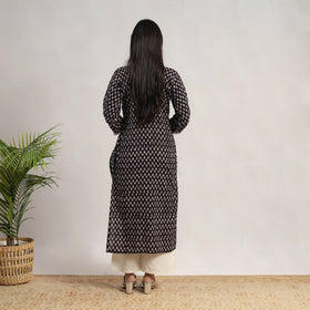 Black Block Print Mul Cotton Straight Bagh Kurta for Women