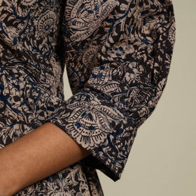 Black Block Print Natural Dyed Cotton Flared Kalamkari Dress