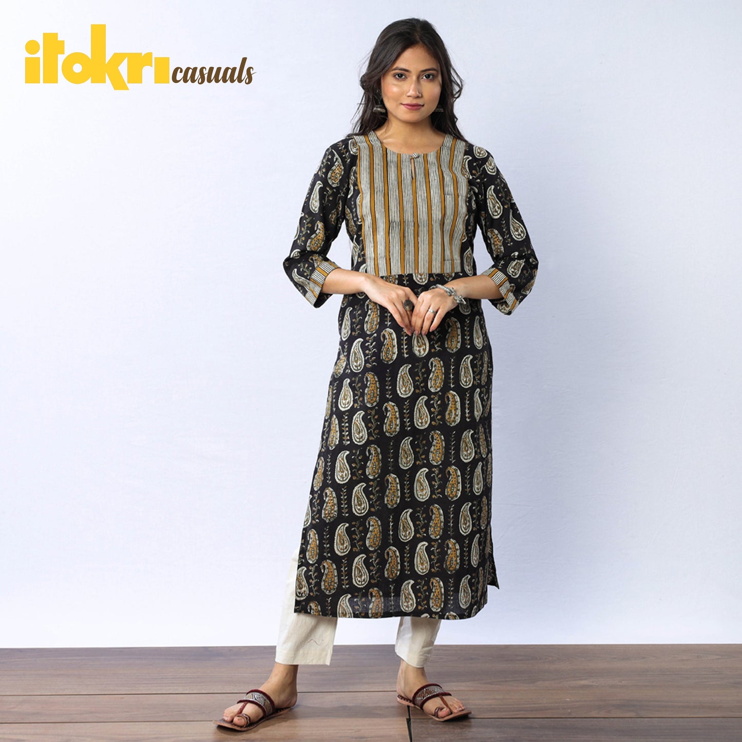 Buy Bagru Block Printed Cotton Straight Long Kurta Online at iTokri.com