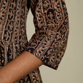 Black Block Print Natural Dyed Cotton Tiered Kalamkari Dress