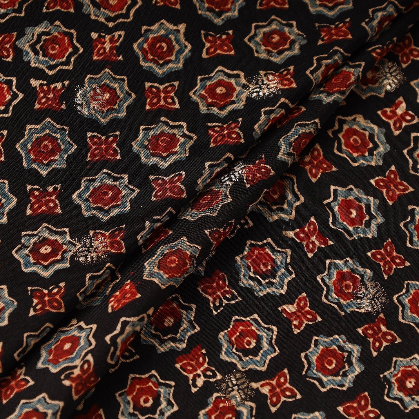 Black - natural dyed dola silk jacquard buti fabric 16