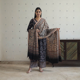  Block Printed Cotton Ajrakh Kurta Set 
