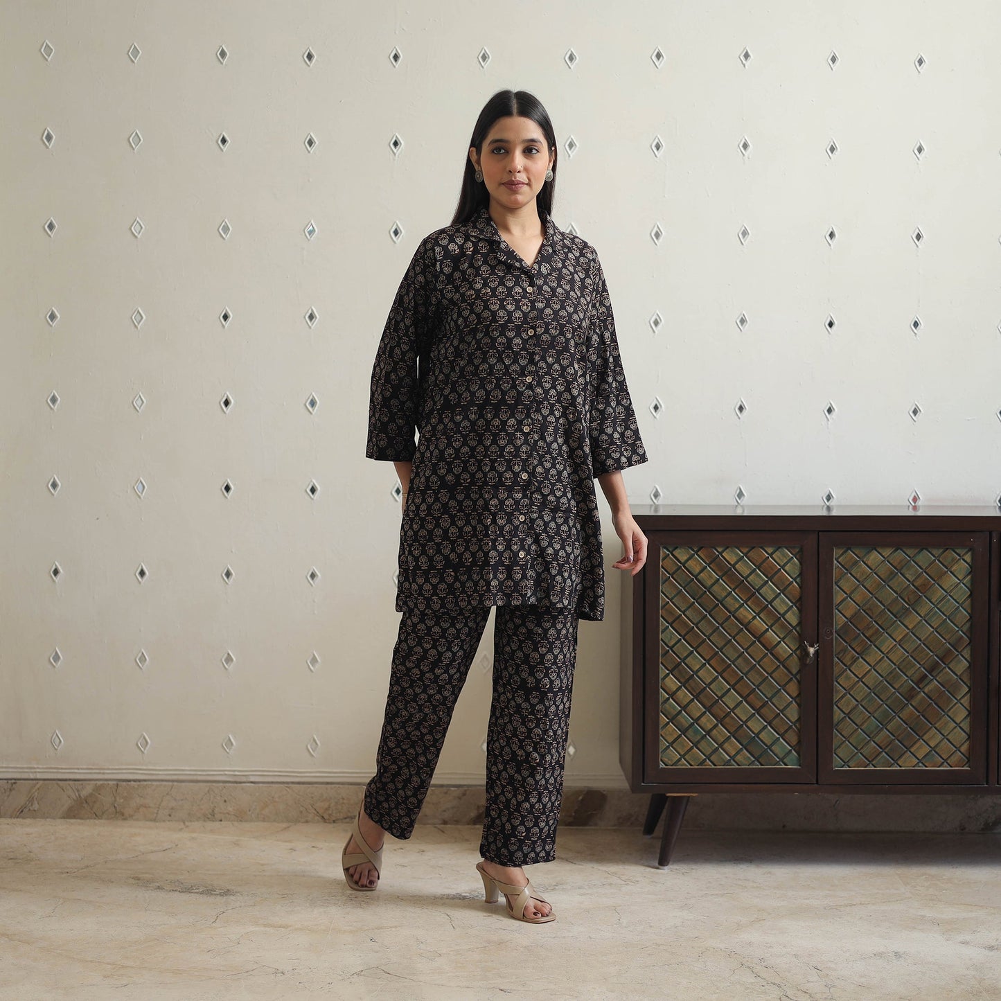 Black - printed cotton co-ord set 05 - handcrafted