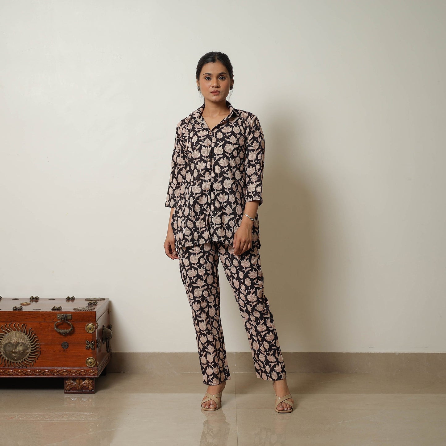  Black Block Print Cotton Bagru Co-Ord Set 