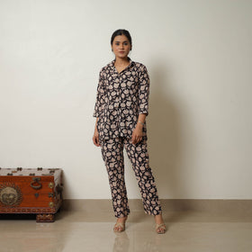  Black Block Print Cotton Bagru Co-Ord Set 