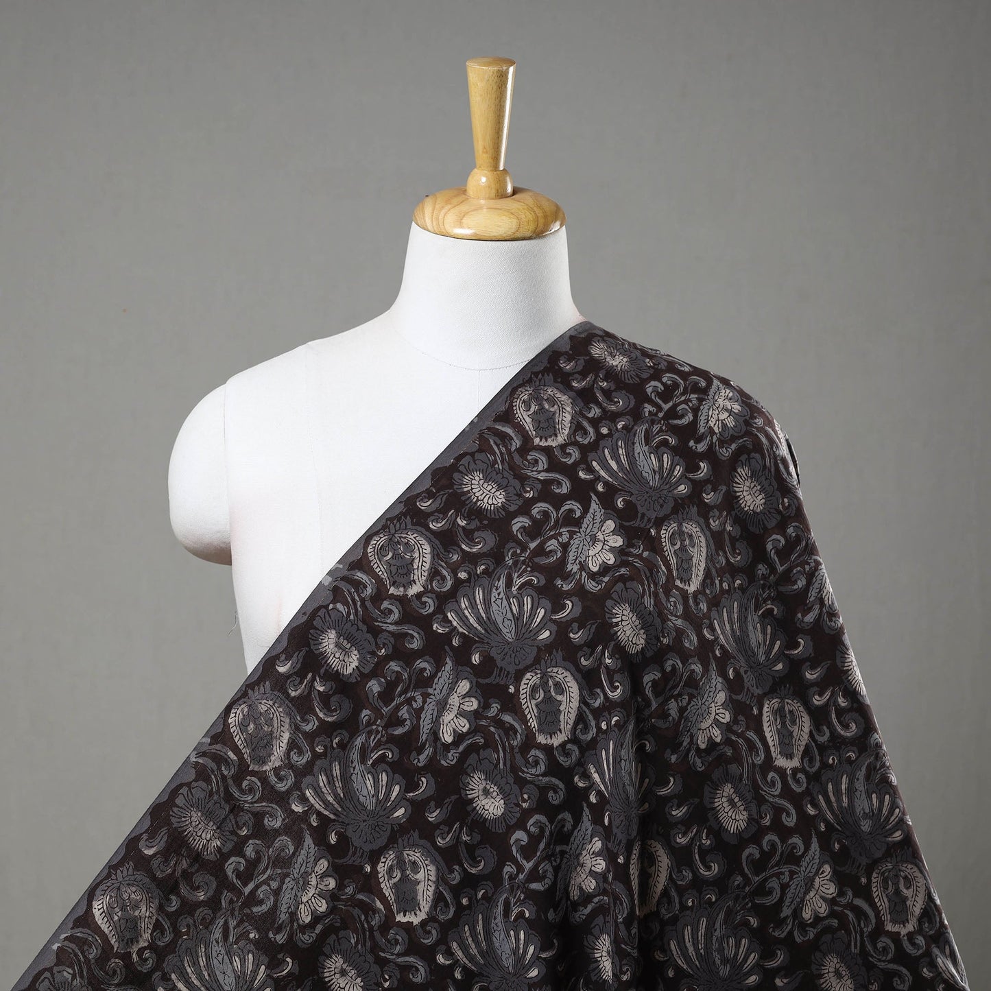 Black Block Printed Cotton Jahota Fabric