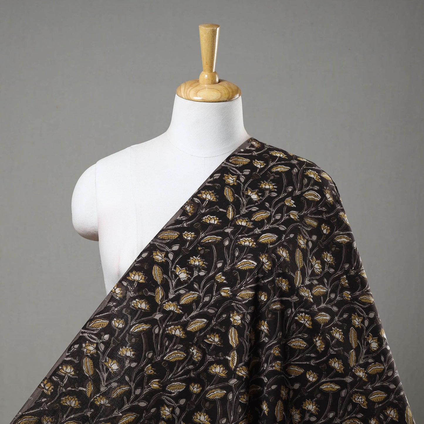 Black Block Printed Cotton Jahota Fabric
