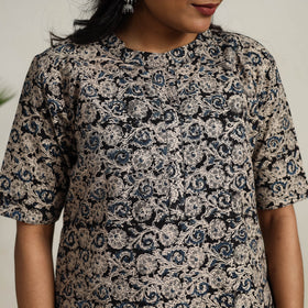 Black - printed cotton kalamkari kurta set 03 - handcrafted