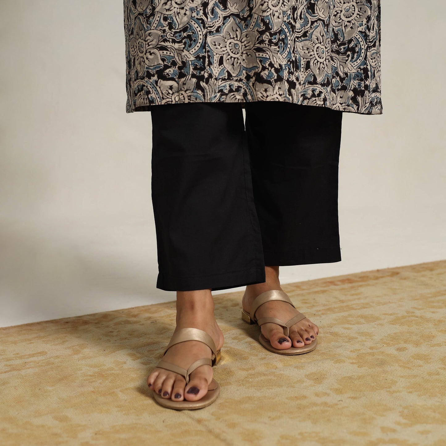 Black - printed cotton kalamkari kurta set 07 - handcrafted