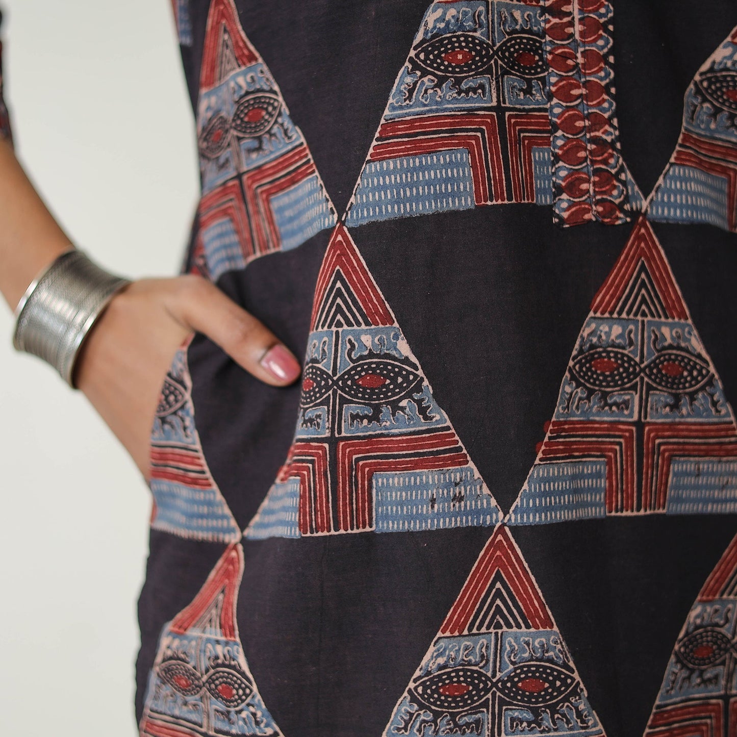 Black Block Printed Cotton Straight Ajrakh Kurta for Women