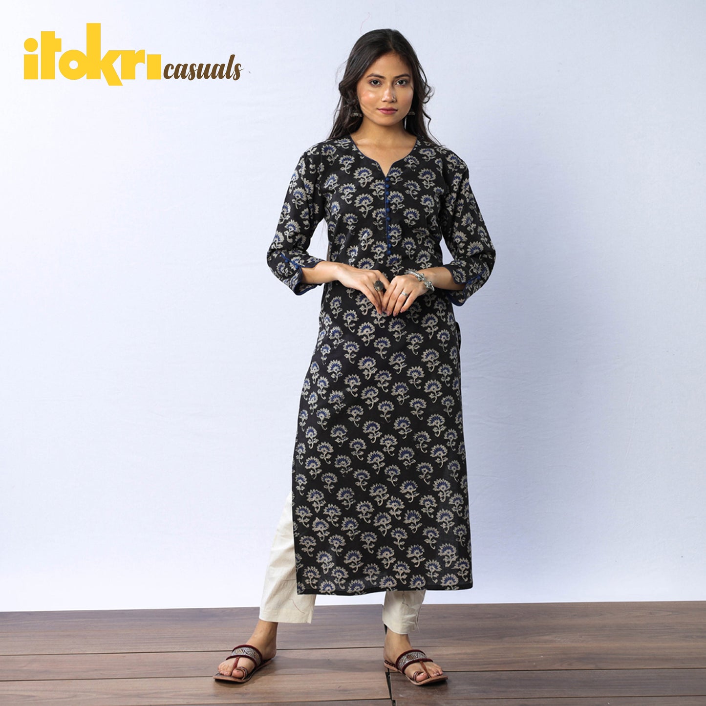 Buy Bagru Block Printed Cotton Long Kurta for Women