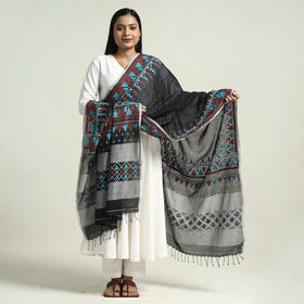  Bolpur Kantha Embroidery Cotton Handloom Dupatta with Tassels 