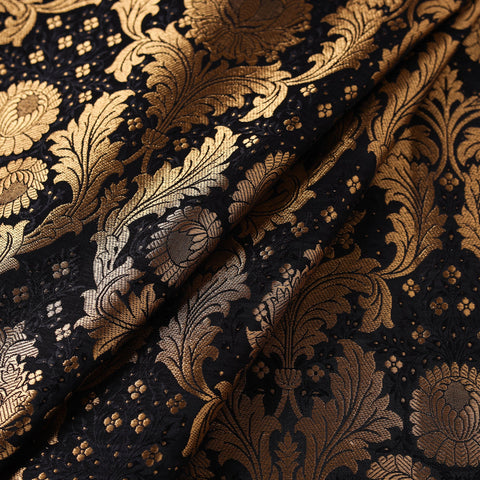 Black - brocade silk banarasi fabric 23 - handcrafted