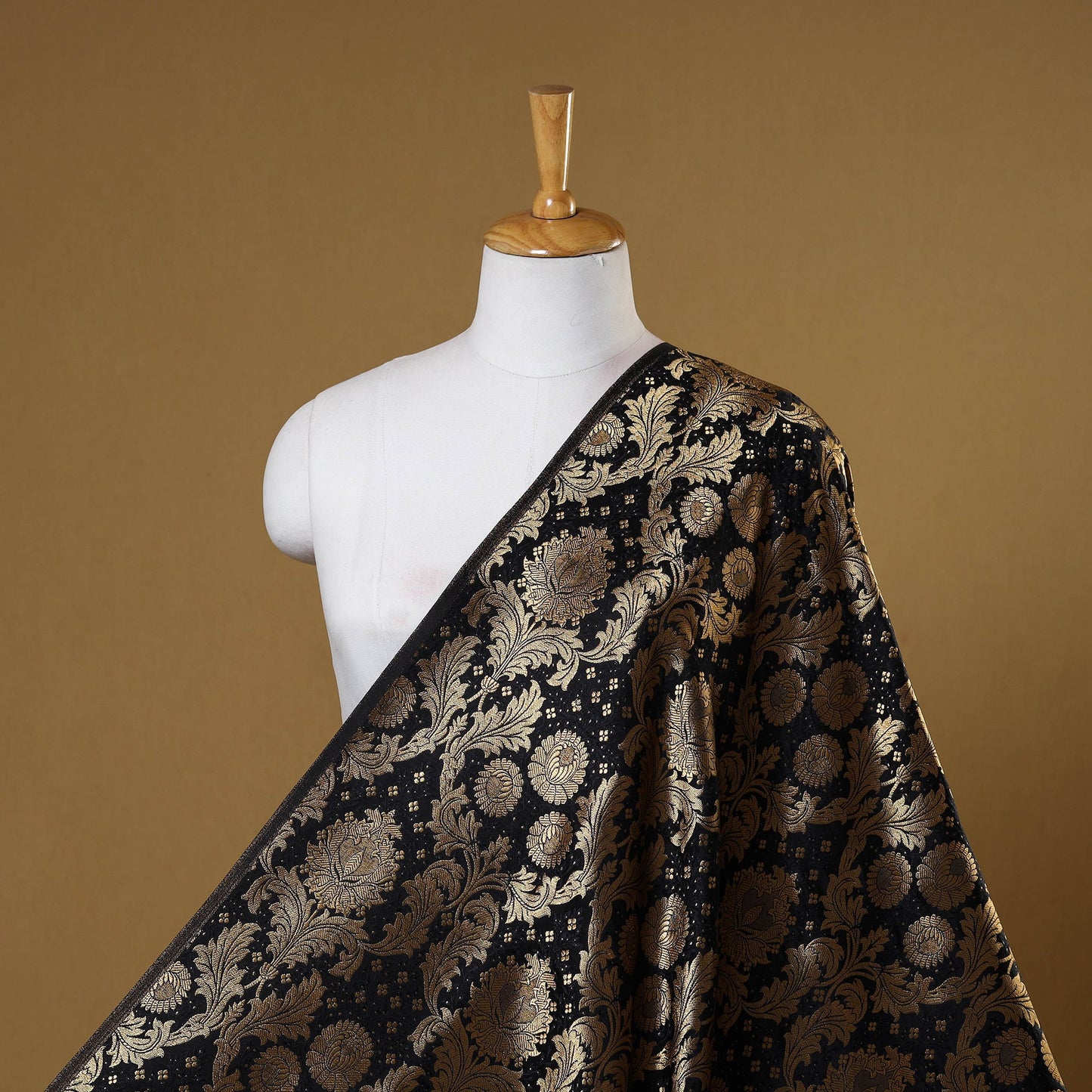 Black - brocade silk banarasi fabric 23 - handcrafted