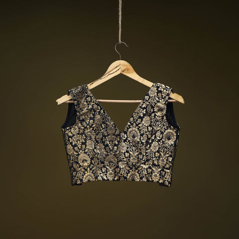 Black - brocade silk banarasi stitched blouse 05