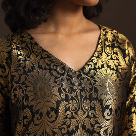 Black - brocade silk a-line banarasi kurta 04 - handcrafted