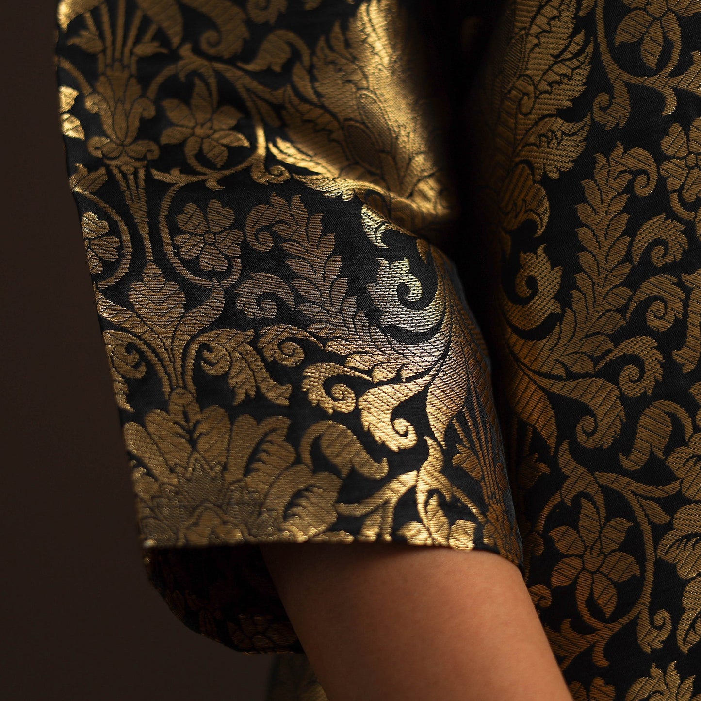 Black - brocade silk a-line banarasi kurta 04 - handcrafted