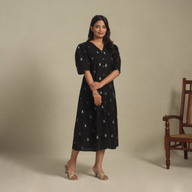 Black - button down cotton jacquard dress 03 - handcrafted