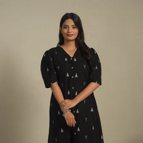 Black - button down cotton jacquard dress 03 - handcrafted