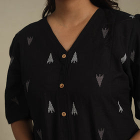 Black - button down cotton jacquard dress 03 - handcrafted