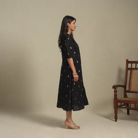 Black - button down cotton jacquard dress 03 - handcrafted