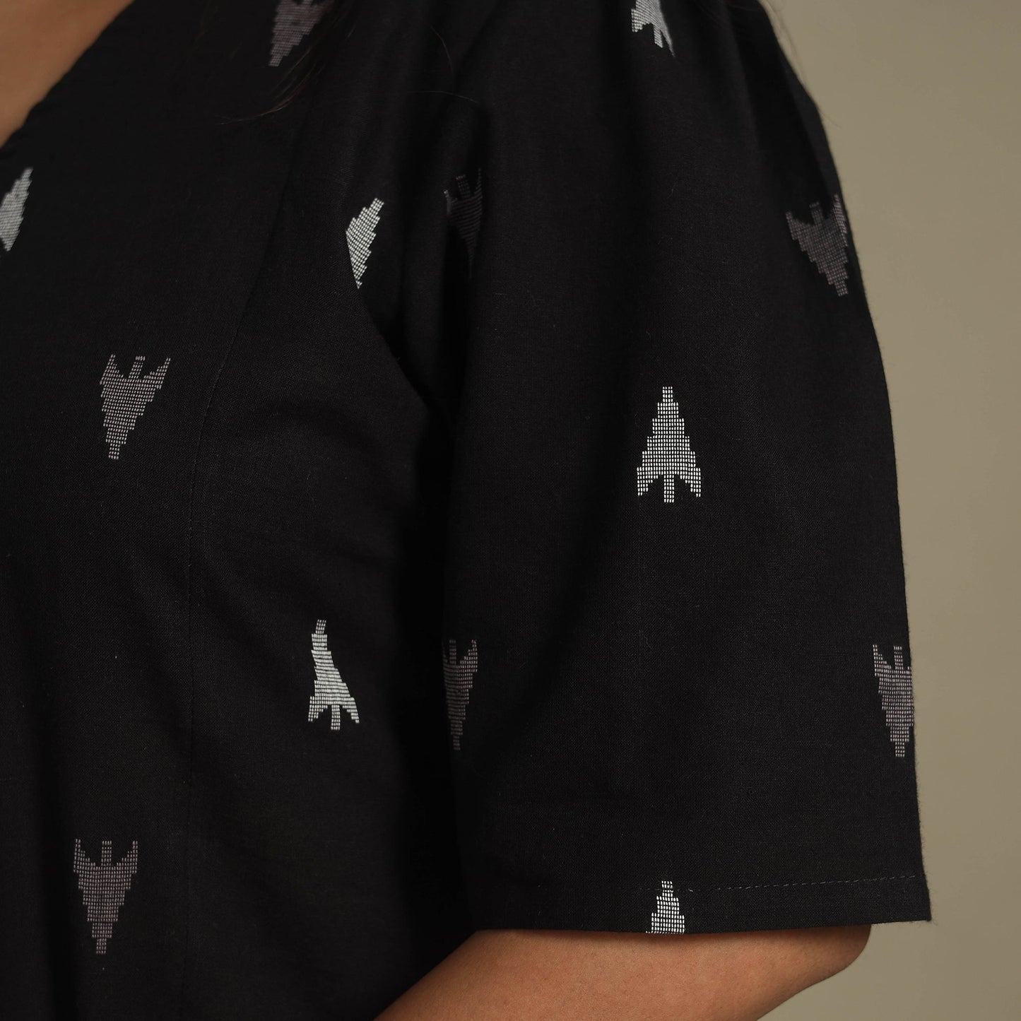 Black - button down cotton jacquard dress 03 - handcrafted