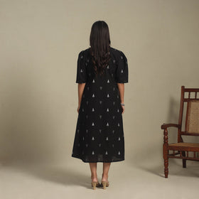 Black - button down cotton jacquard dress 03 - handcrafted