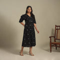 Black - button down cotton jacquard dress 03 - handcrafted